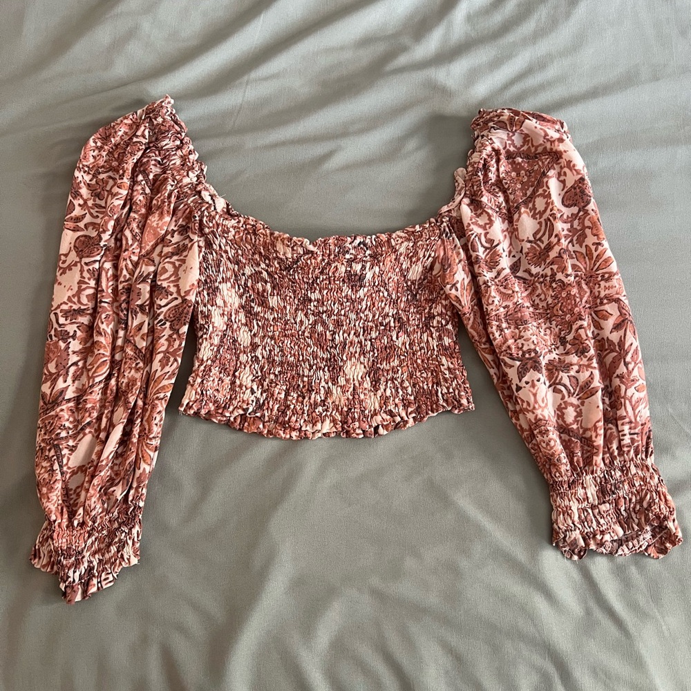 Floral Cropped Smocked Off-Shoulder Top